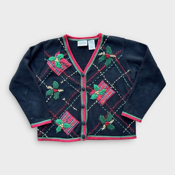Vintage Holiday Christmas Cardigan Sweater Plaid Basic Editions Women's sz Small - Picture 9 of 9